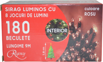 Instalatie de Craciun sirag luminos cu 8 jocuri de lumini 180 de beculete rosii 9 m 