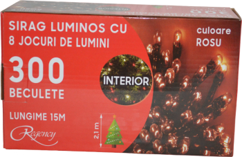 Instalatie de Craciun sirag luminos cu 8 jocuri de lumini 300 de LED-uri rosii 15 m 