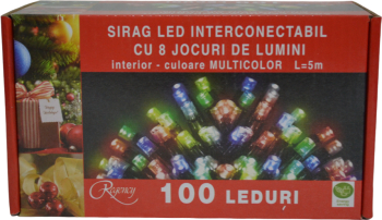 Instalatie de Craciun sirag luminos interconectabil cu 8 jocuri de lumini 100 LED-uri multicolore 5 m 