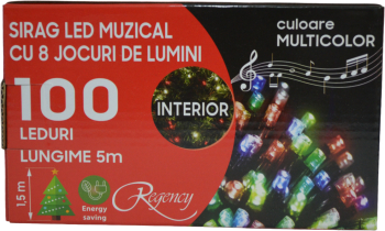 Instalatie de Craciun sirag luminos muzical cu 8 jocuri de lumini 100 LED-uri multicolore 5 m