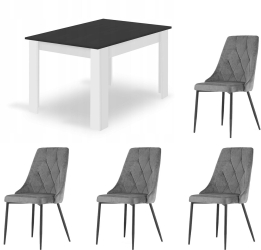 Masa pentru sufragerie/living + 4 scaune Imola Artool lemn alb si negru 120x80x75 cm