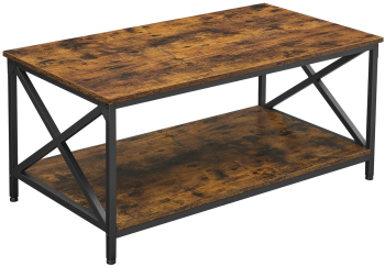Masuta cafea Artool cu raft depozitare dreptunghiulara pal si otel maro rustic 100x55x45 cm 