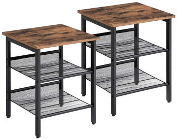 Noptiera/masa laterala Artool pal si otel cu 2 rafturi reglabile maro rustic si negru set 2 piese 40x40x50 cm 