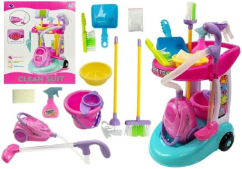 Set carucior de curatenie cu aspirator pentru copii Cleaning Trolley cu Accesorii de jucarie Multicolor LeanToys 4827