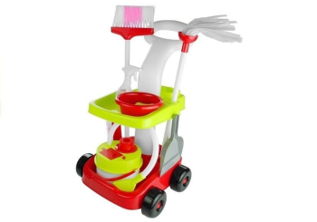Set carucior de curatenie pentru copii Cleaning Trolley cu 8 Accesorii de jucarie Multicolor LeanToys 3560