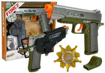 Set de joaca pentru copii pistol cu toc insigna si fluier de armata LeanToys 7869 