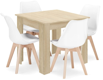 Set masa pentru sufragerie/living + 4 scaune Mark alb Artool lemn stejar sonoma 80x80x75 cm 