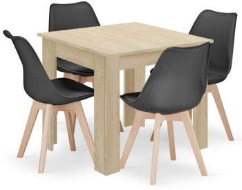 Set masa pentru sufragerie/living + 4 scaune Mark negru Artool lemn stejar sonoma 80x80x75 cm 