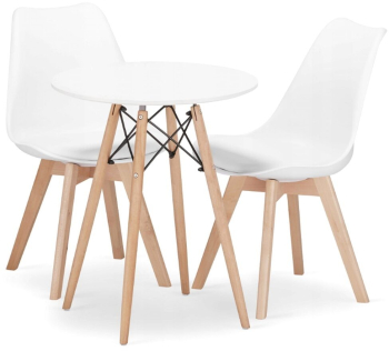 Set masa rotunda stil scandinav + 2 scaune Mark Artool MDF si lemn alb 60x72 cm 