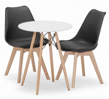 Set masa rotunda stil scandinav + 2 scaune Mark negru Artool MDF si lemn 60x72 cm 