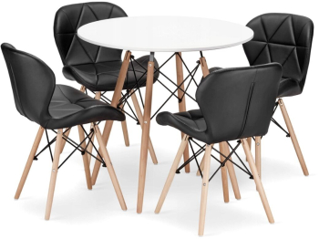 Set masa rotunda stil scandinav + 4 scaune Lago Artool MDF si lemn alb si negru 60x50 cm 