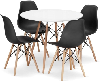 Set masa rotunda stil scandinav + 4 scaune Osaka negru Artool MDF si lemn 90x72 cm 
