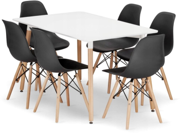 Set masa stil scandinav + 6 scaune Osaka negru Artool MDF alb si lemn 120x80x75 cm 