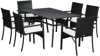 Set mobilier gradina/terasa negru si bej ratan sintetic 1 masa 6 scaune Lynna 
