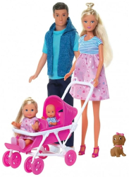 Set Simba Steffi Love Welcom Surprise Family papusa Steffy 29 cm papusa Kevin 29 cm papusa Evi 12 cm si accesorii 