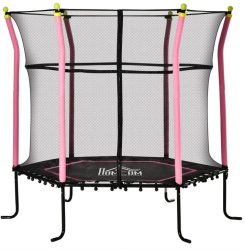 Trambulina copii 3-10 ani 161x163 cm cu plasa protectie negru si roz max 60 kg 