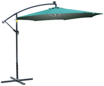 Umbrela gradina/terasa cu panou solar iluminare LED articulatie tip banana manivela verde 295 cm 