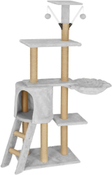 Ansamblu de joaca pentru pisici Springos cu platforme ciucuri culcus gri si bej 49x35x136 cm 