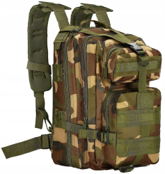 Ghiozdan/rucsac tactic 4 compartimente model Survival camuflaj verde si maro 23x24x42 cm Springos