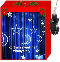 Instalatie luminoasa tip perdea model stea si luna alb rece 8 moduri iluminare interior-exterior IP44 138 LED 2.5  m 