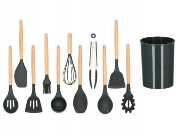 Set ustensile  bucatarie silicon si bambus grafit 12 piese Springos 