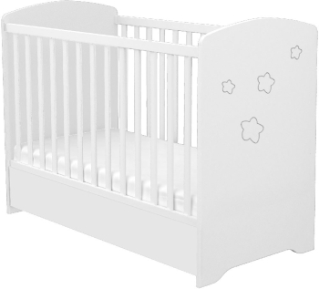 Patut copii din lemn cu sertar Hubners Matei 120x60 cm Alb cu stelute