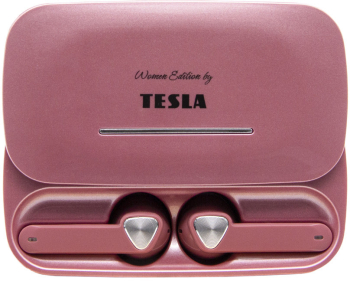 Casti Bluetooth fara fir Tesla Sound EB20 roz perlat . 