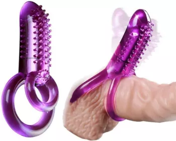 Inel Vibrator pentru Penis din Silicon cu Stimulator Clitoridian si Punctul G Imbunatateste Erectia si Intarzie Ejacularea 