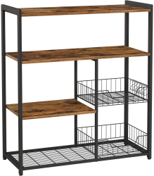 Raft pentru bucatarie Artool pal otel 4 polite cu compartimente pentru farfurii negru si maro rustic 80x35x95 cm 