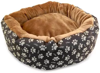 Culcus moale cu perna pentru caine/pisica culoare crem-maron impermeabil baza antiderapanta 50 cm 