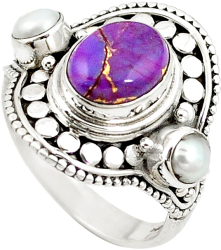 Inel bijuterie din argint 925 cu turcoaz violet si perlute 