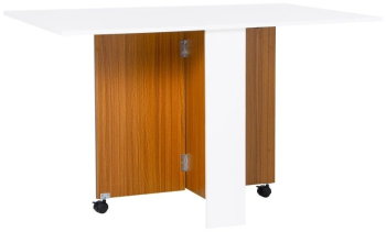 Masa pentru sufragerie/living pe roti extensibila pal alb si natur 15-120x80x73 cm 