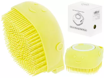 Perie din silicon cu dozator de sampon pentru spalare caini sau pisici 7 5 x 7 5 cm culoare galben 