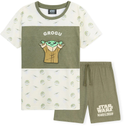 Pijama cu maneca scurta Star Wars The Mandalorian Grogu 122 - 128 cm Unisex Ultra Cool Material Respirabil 7 - 8 ani Kaki 