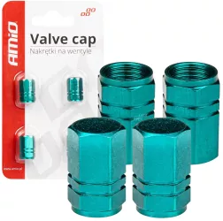 Set 4 capacele auto pentru ventil din aluminiu model Hexagon culoare Verde 
