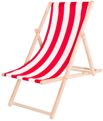 Sezlong pentru gradina Springos lemn reglabil pliabil dungi alb-rosu 58x124 cm 