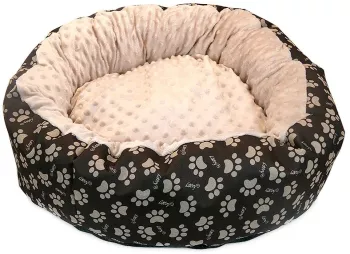 Culcus moale cu perna pentru caine/pisica Model Minky culoare crem-maro impermeabil baza antiderapanta 50 cm 