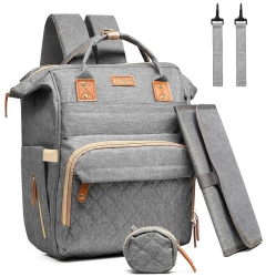 Geanta/rucsac pentru scutece impermeabila cu port USB poate fi atarnata pe carucior 42 x 32 x 15 5 cm gri OF008 