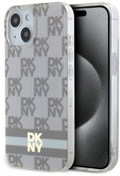 Husa iPhone 15 - DKNY IML Checkered Mono Pattern & Printed Stripes MagSafe DKHMP15SHCPTSE - Beige 