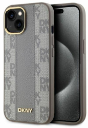 Husa iPhone 15 - DKNY Leather Checkered Mono Pattern MagSafe DKHMP15SPCPVSLE - Beige 