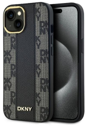 Husa iPhone 15 - DKNY Leather Checkered Mono Pattern MagSafe DKHMP15SPCPVSLK - Black 