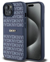 Husa iPhone 15 - DKNY Leather Mono Stripe & Metal Logo DKHCP15SPRTHSLB - Blue 