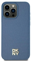 Husa iPhone 15 - DKNY Leather Pattern Metal Logo MagSafe DKHMP15SPSHRPSB - Blue 