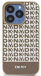 Husa iPhone 15 - DKNY Leather Printed Pattern Metal Logo MagSafe DKHMP15SPSOSPW - Brown 