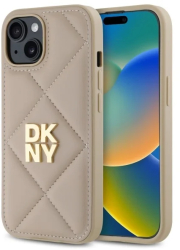 Husa iPhone 15 - DKNY Leather Quilted Stack Logo DKHCP15SPQDSLE - Beige 
