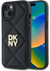 Husa iPhone 15 - DKNY Leather Quilted Stack Logo DKHCP15SPQDSLK - Black 