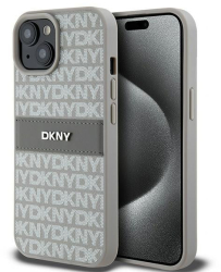 Husa iPhone 15 Plus - DKNY Leather Mono Stripe & Metal Logo DKHCP15MPRTHSLE - Beige 