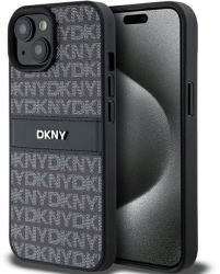Husa iPhone 15 Plus - DKNY Leather Mono Stripe & Metal Logo DKHCP15MPRTHSLK - Black 