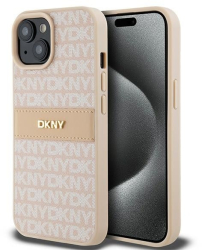Husa iPhone 15 Plus - DKNY Leather Mono Stripe & Metal Logo DKHCP15MPRTHSLP - Pink 