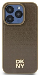 Husa iPhone 15 Plus - DKNY Leather Pattern Metal Logo MagSafe DKHMP15MPSHRPSW - Brown 
